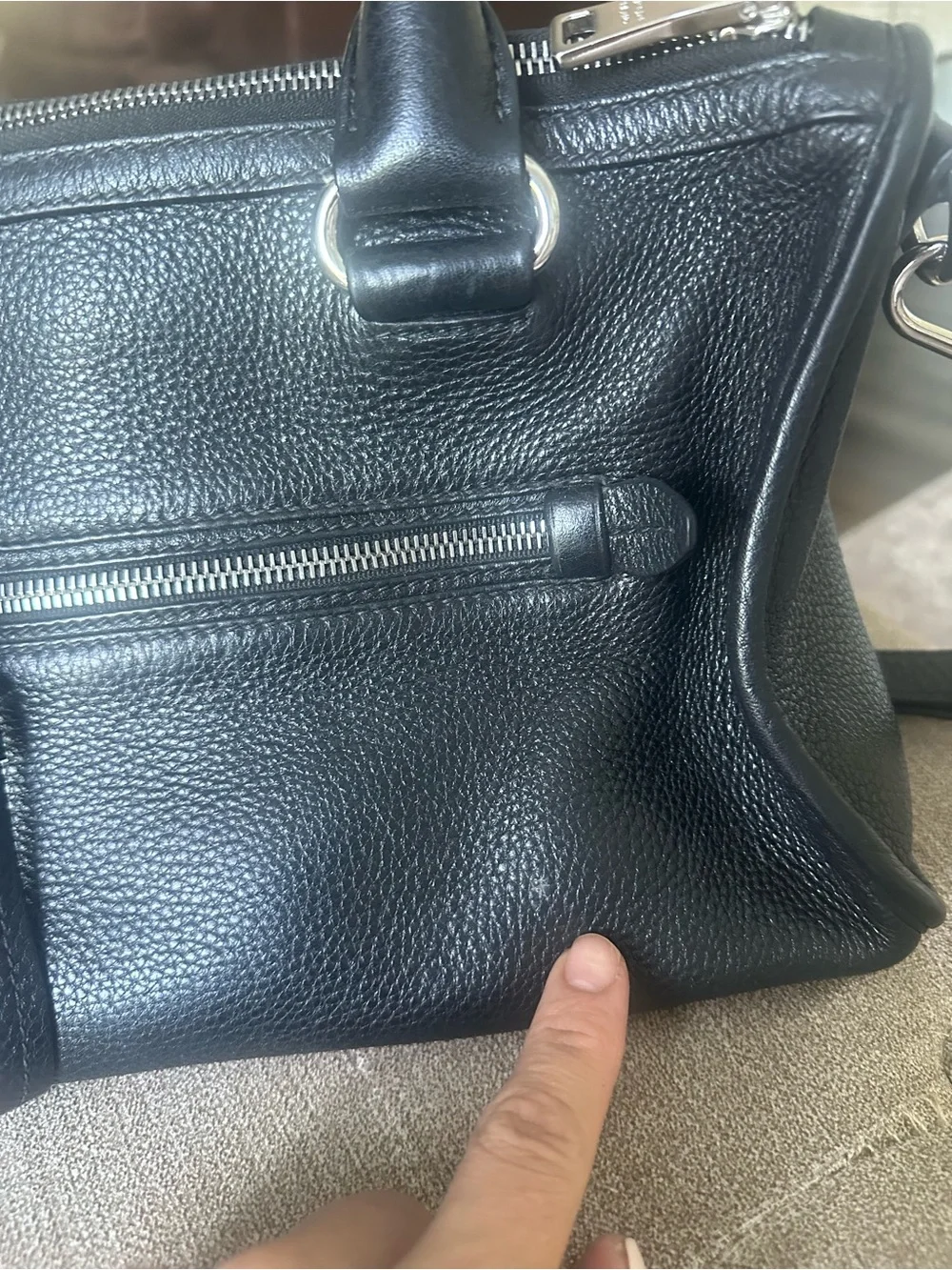 Prada Black Pebbled Leather Messenger Bag with Silver-Tone Hardware